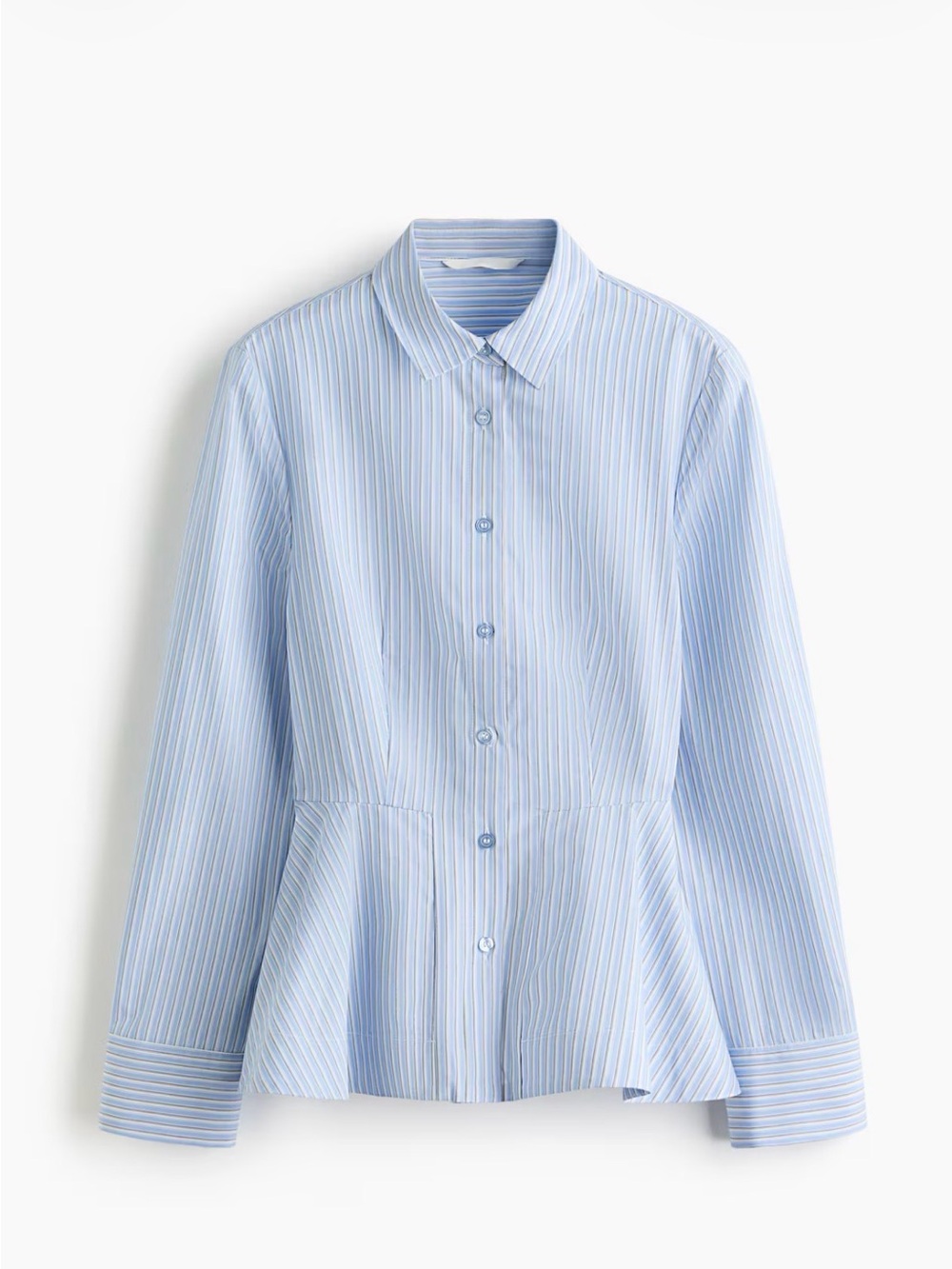 H&M Light Blue and White Striped Peplum Button-Down Shirt
